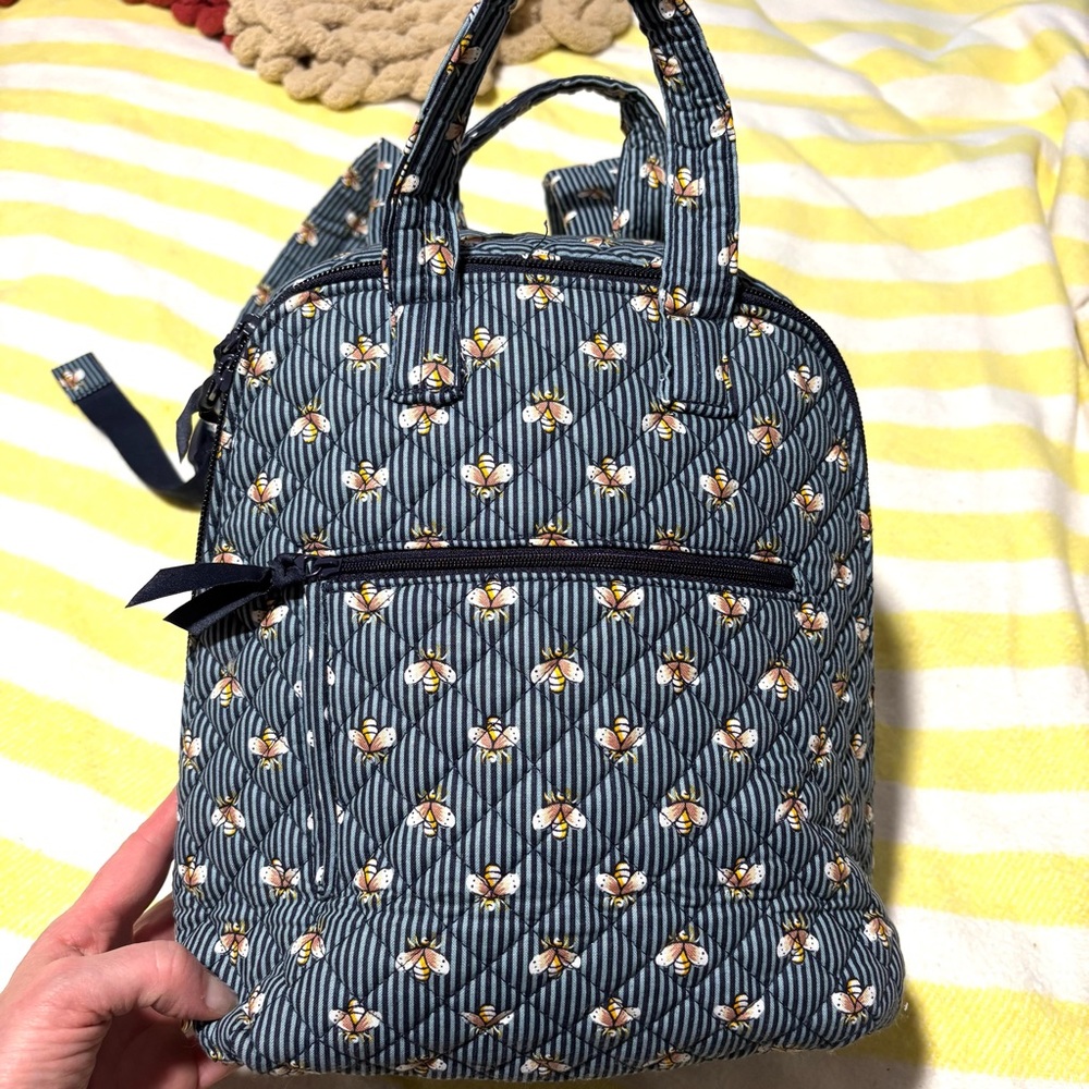 Vera Bradley Navy Quilted Bee-Print Mini Backpack